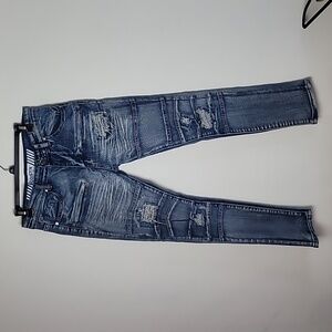 GSTR Men’s Distressed Stretch Skinny Jeans Blue Denim Size 32 Moto Biker